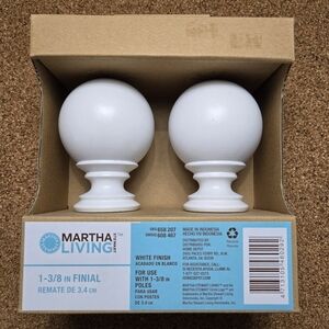 Martha Stewart Living Finials 1 3/8" Diameter White Set of 2 New In Box